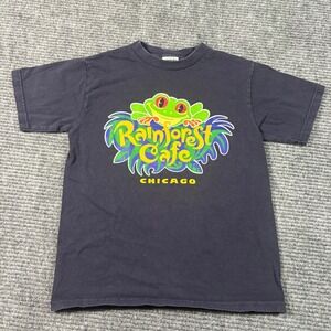 Vintage Rainforest Cafe Chicago Kids T-Shirt Navy Blue Frog Graphic Size Medium